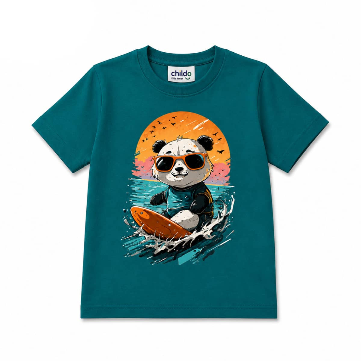 T-Shirt Summer Boys Print Tan Panda Colors Multi