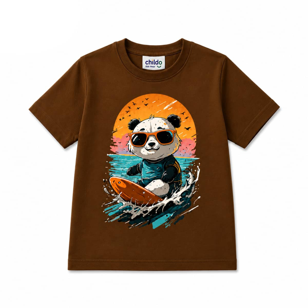T-Shirt Summer Boys Print Tan Panda Colors Multi