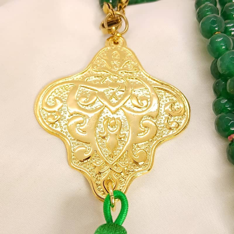 Necklace Agate Green And Hematite With Pendant Gold