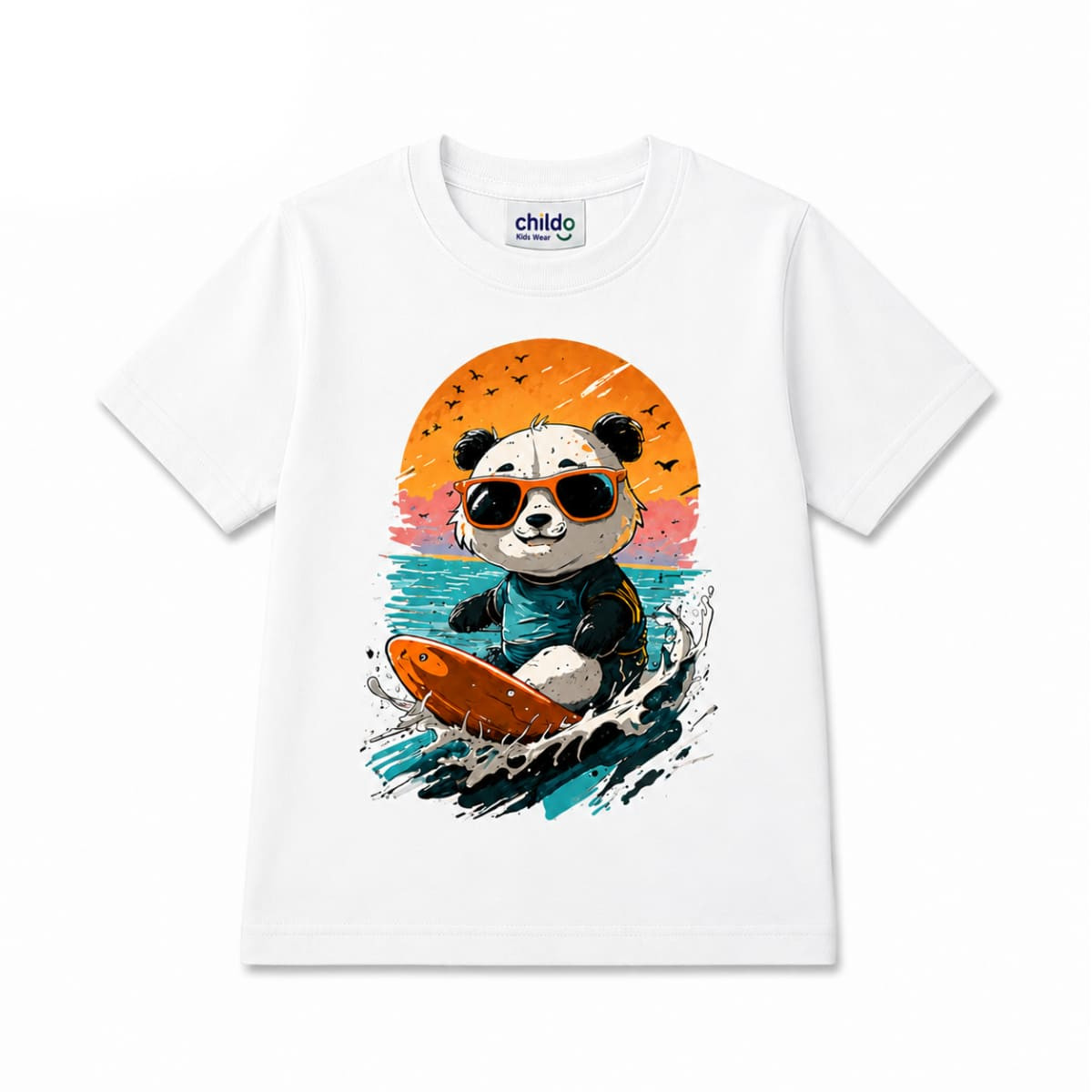 T-Shirt Summer Boys Print Tan Panda Colors Multi
