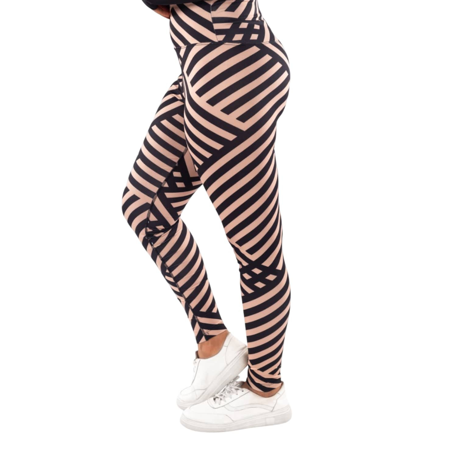 Legging Sport Women's Striped Beige In Black